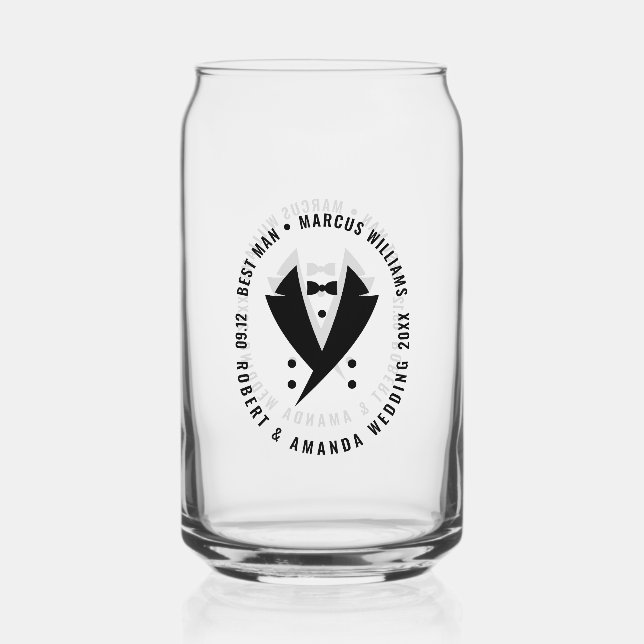 Best Man Elegant Tuxedo Wedding Can Glass (Front)