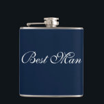 Best Man Flask<br><div class="desc">Flask for the best man is shown in navy blue and white. 
Customise this item or buy as is.</div>