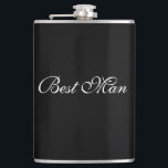 Best Man Flask<br><div class="desc">Flask for the best man is shown in Black with White text.
Customise this item or buy as is.</div>