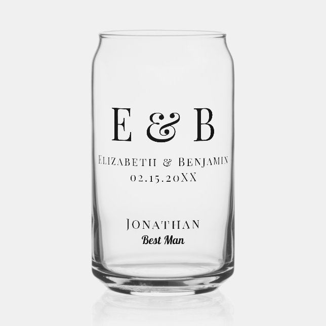 Best Man Gift Monogram Wedding Minimalist Can Glass (Front)