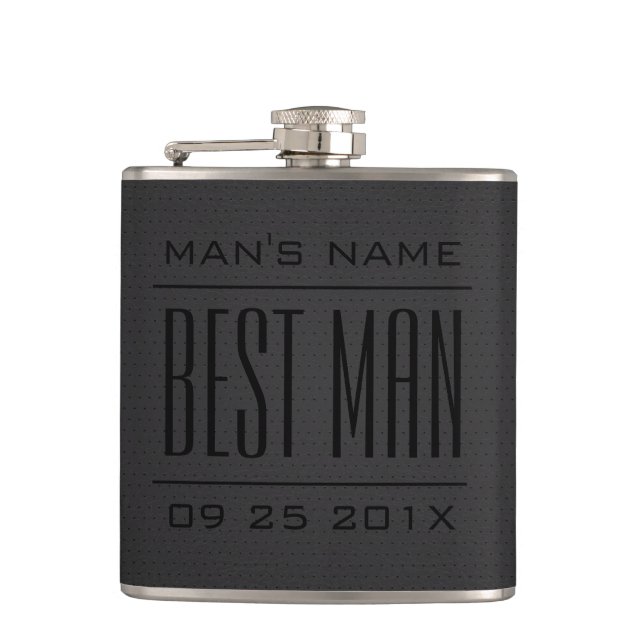 Best Man Gifts-Black Faux Leather Hip Flask (Front)