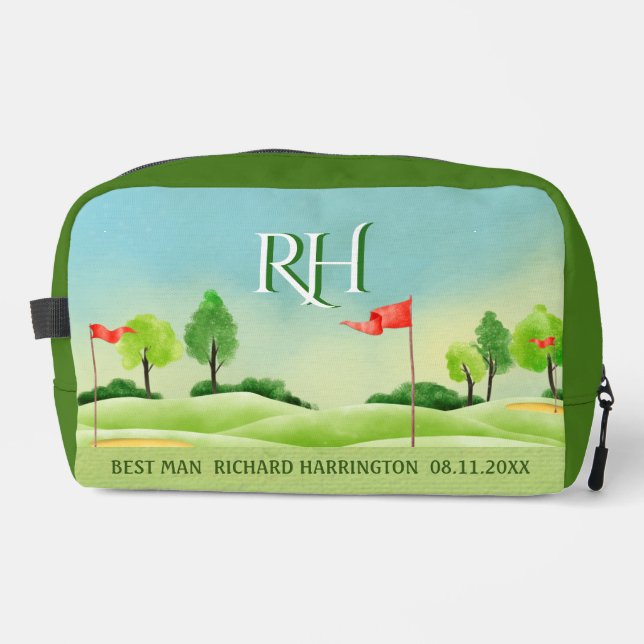 BEST MAN Golf Theme Course Greens Monogram Name Dopp Kit (Front)