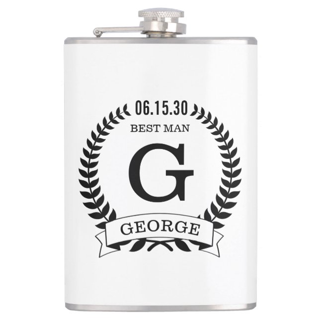 Best Man Initials Hip Flask (Front)
