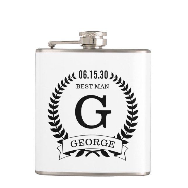 Best Man Initials Hip Flask (Front)