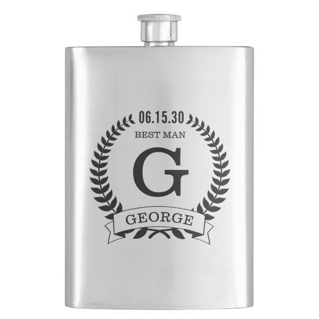 Best Man Initials Hip Flask (Front)