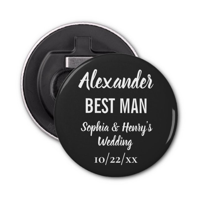 Best Man Modern Black Bachelor Party Wedding Bottle Opener (Front)