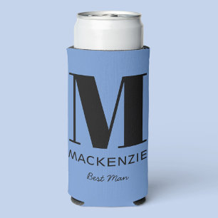 Best Man Monogram Name Blue Seltzer Can Cooler