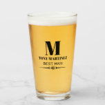 Best Man Monogram Wedding Groomsman Beer Glass<br><div class="desc">Bold monogram design places a capital letter and name above the title best man. Easy to customise.</div>