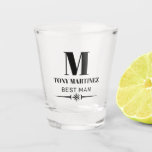 Best Man Monogram Wedding Groomsman Shot Glass<br><div class="desc">Bold monogram design places a capital letter and name above the title best man. Easy to customise.</div>