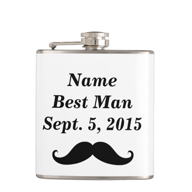 Best Man Moustache Hat and Suit Vinyl Wrapped Flas Hip Flask (Front)