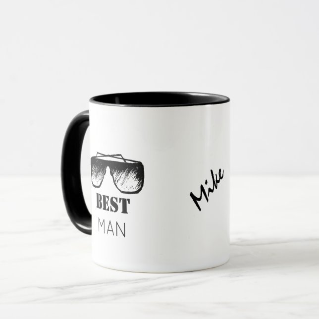 Best Man Name Funny Black Googles Wedding Mug (Front Left)