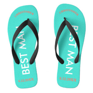 Best Man NAME Turquoise Blue Thongs