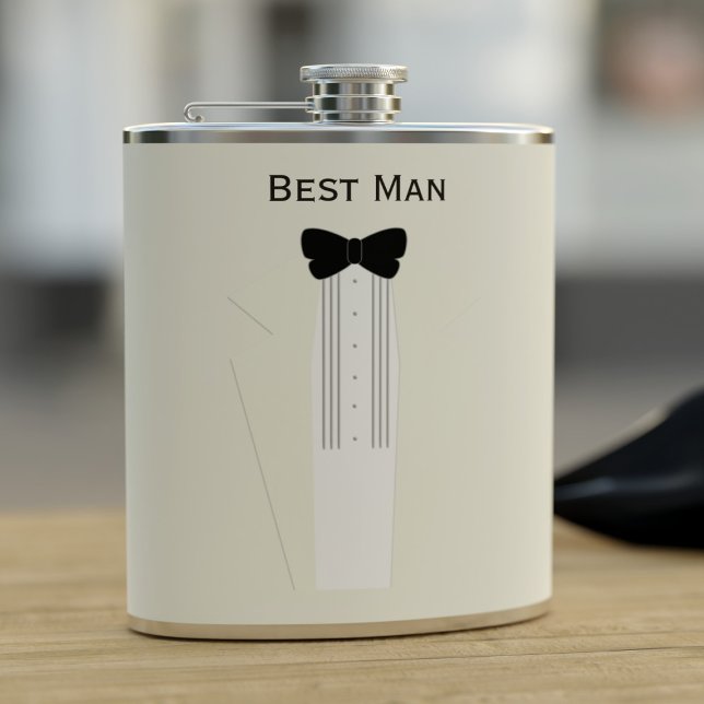 Best Man or Groomsman Ivory Tuxedo Wedding Flask (Creator Uploaded)