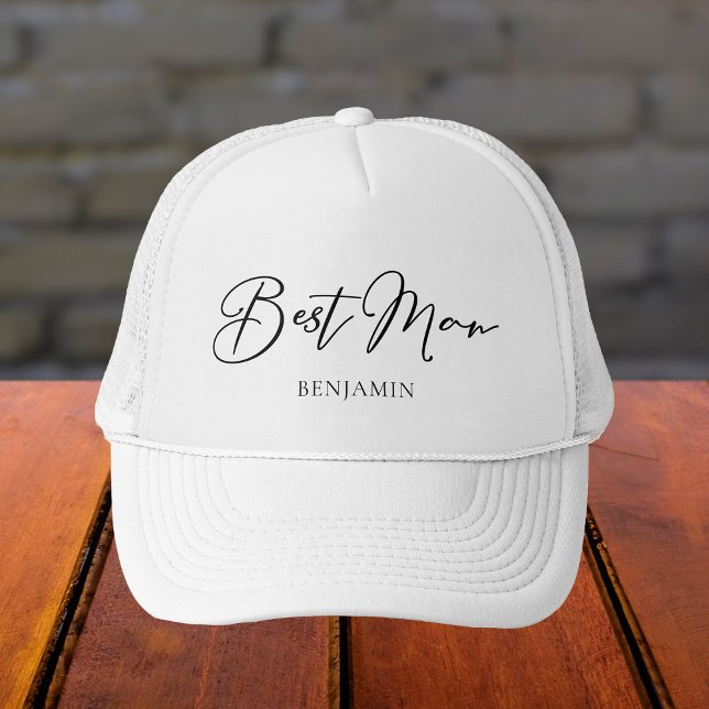 Best Man Personalized Chic Minimalist Wedding Trucker Hat (Creator Uploaded)