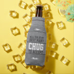 Best Man Proposal Chug to Accept Funny Faux Wood Bottle Cooler<br><div class="desc">Get the wedding celebration started in style with a funny personalised groomsman proposal bottle cooler. Design features a rustic grey faux wood background, stylish modern typography names, and a customisable request reading "Will you be my groomsman? Chug to accept". All text is simple to customise or delete. These unique and...</div>