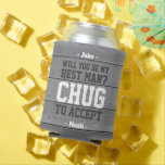 Best Man Proposal Chug to Accept Funny Faux Wood Can Cooler<br><div class="desc">Get the wedding celebration started in style with a funny personalised best man proposal can cooler. Design features a rustic grey faux wood background, stylish modern typography names, and a customisable request reading "Will you be my best man? Chug to accept". All text is simple to customise or delete and...</div>