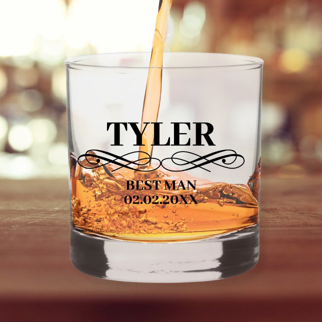 Best Man Proposal Stylish Personalised Name Whiskey Glass (best man proposal customized whiskey glass stylish modern)