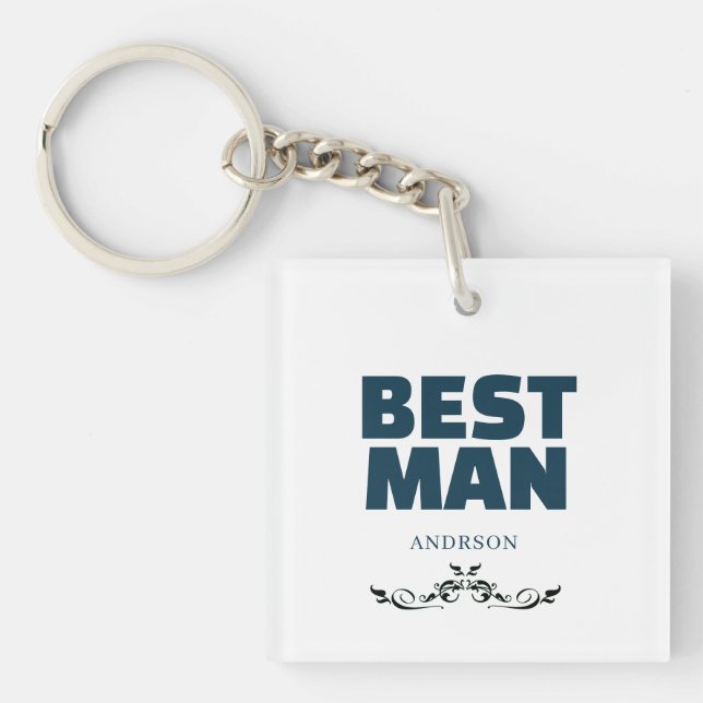 Best Man Rustic Black Wedding Monogram Key Ring (Front)