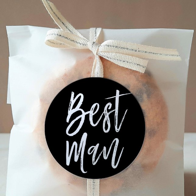 Best Man | Script Style Wedding Black Classic Round Sticker (Creator Uploaded)
