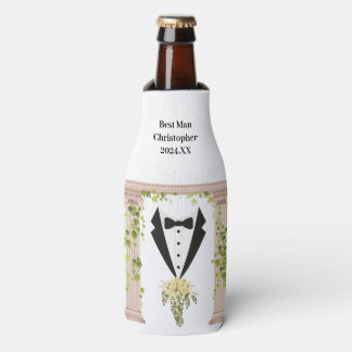 Best Man Tuxedo flora Wedding arch Bridal Party  Bottle Cooler