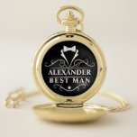 Best Man Tuxedo Tie Gold and Black Pocket Watch<br><div class="desc">Wedding Best Man Tuxedo Tie Gold and Black Pocket Watch</div>