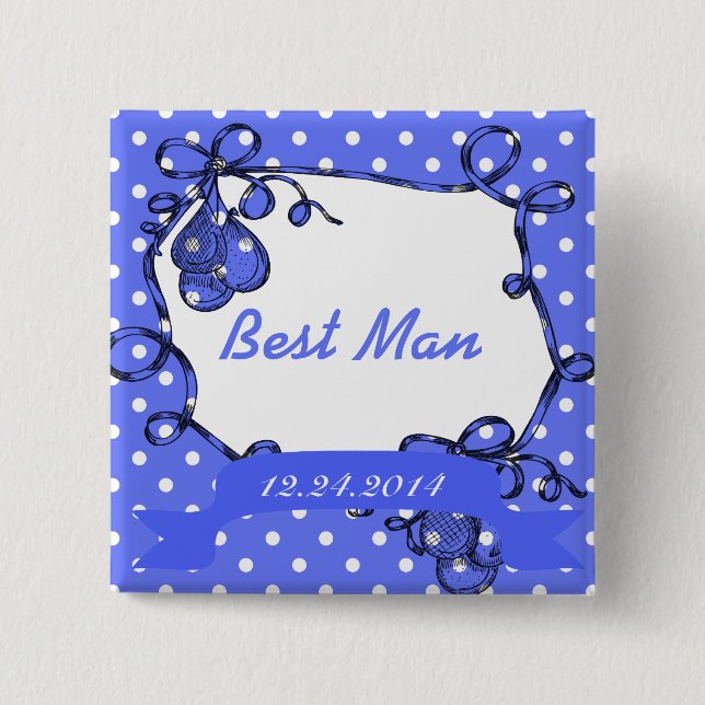 Best man wedding button. 15 cm square badge (Front)