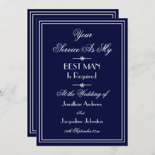 Best Man Wedding Custom Elegant Navy Blue Proposal Invitation