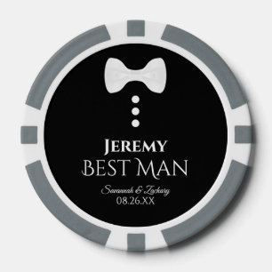 Best Man Wedding Favour Cute White Bow Tie Tuxedo Poker Chips