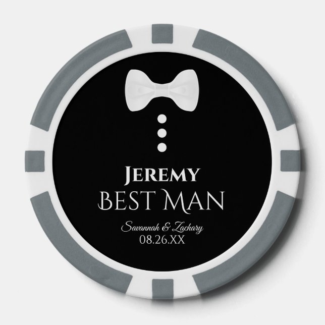 Best Man Wedding Favour Cute White Bow Tie Tuxedo Poker Chips (Front)