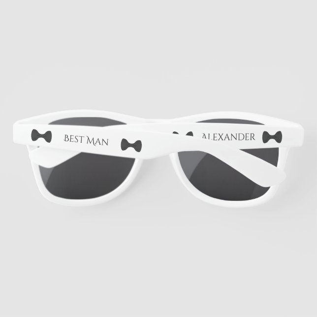 Best Man Wedding Favour Fun Black Bow Tie Sunglasses (Back)