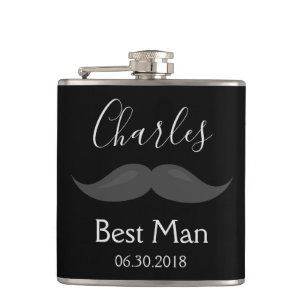 Best Man Wedding Favour Moustache Hip Flask