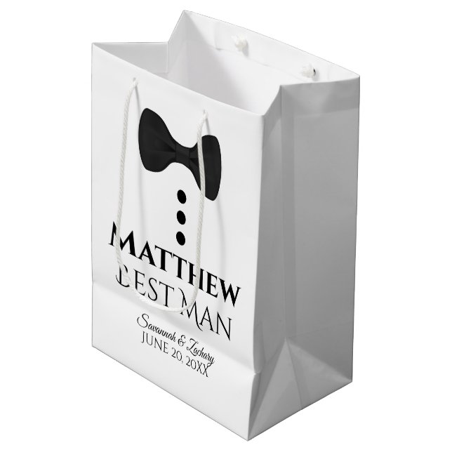 Best Man Wedding Gift Bag with Black Tie (Front Angled)