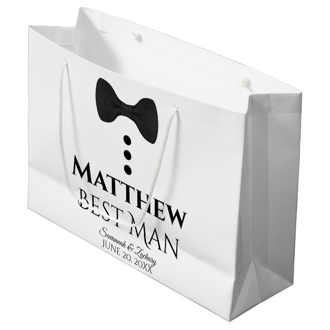 Best Man Wedding Gift Bag with Black Tie - Large (Front Angled)