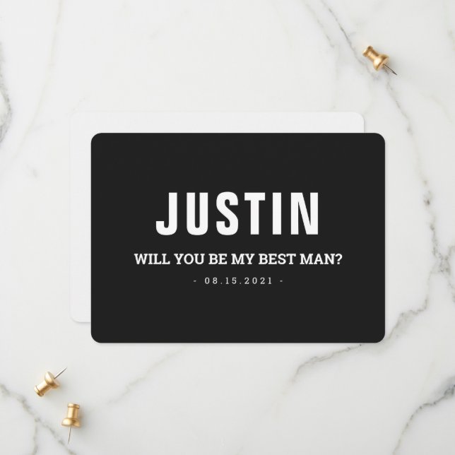Best Man Wedding Modern Black and White Proposal Save The Date (Front/Back In Situ)