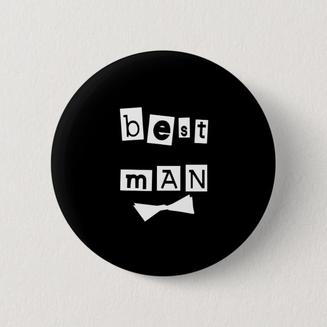 Best Man White on Black 6 Cm Round Badge (Front)