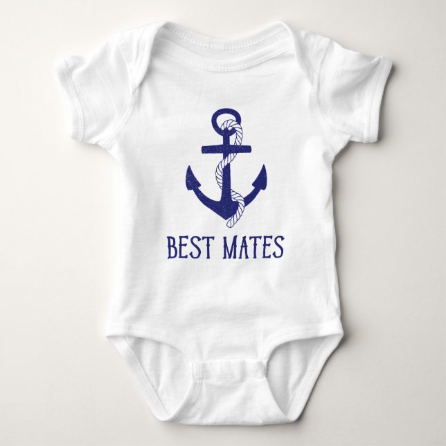 Best Mates Anchor Matching Dog and Baby Baby Bodysuit (Front)