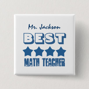 Best Math Teacher with Stars BLUE V01A 15 Cm Square Badge