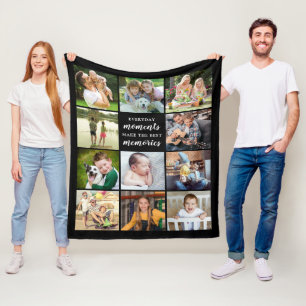 Best Memories Quote 11 Photo Collage Black Fleece Blanket