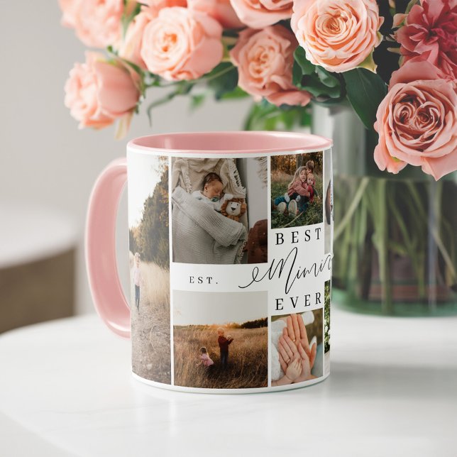 Best Mimi Ever | Elegant Script 8 Photo Collage Two-Tone Coffee Mug (Best Mimi Ever | Elegant Script 8 Photo Collage Two-Tone Coffee Mug)