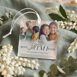 Best Mimi Ever Personalised 2 Photo Collage Gift Glass Tree Decoration