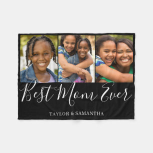 Best Mom 3 Photo Collage Fleece Blanket