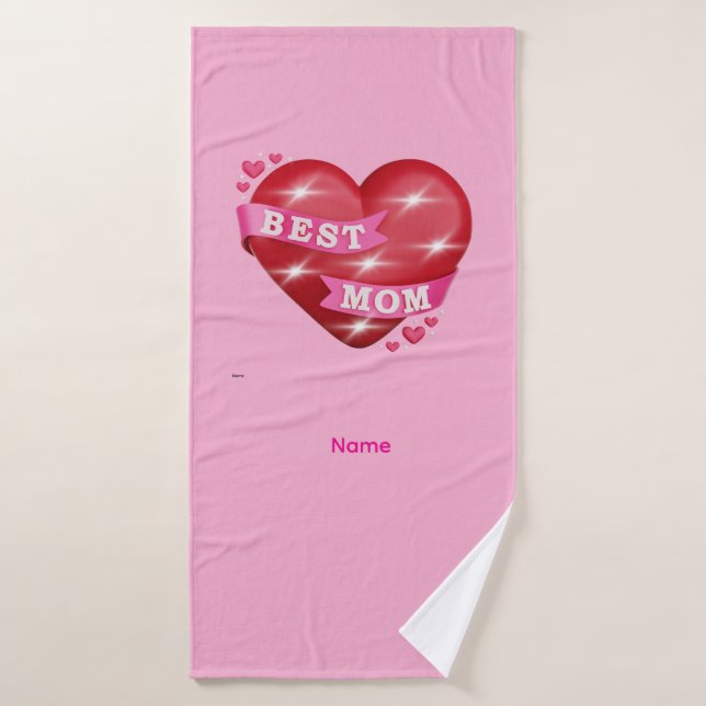 Best Mom 3D Glossy Red Heart Mother's Day Gif Bath Towel (Bath Towel)