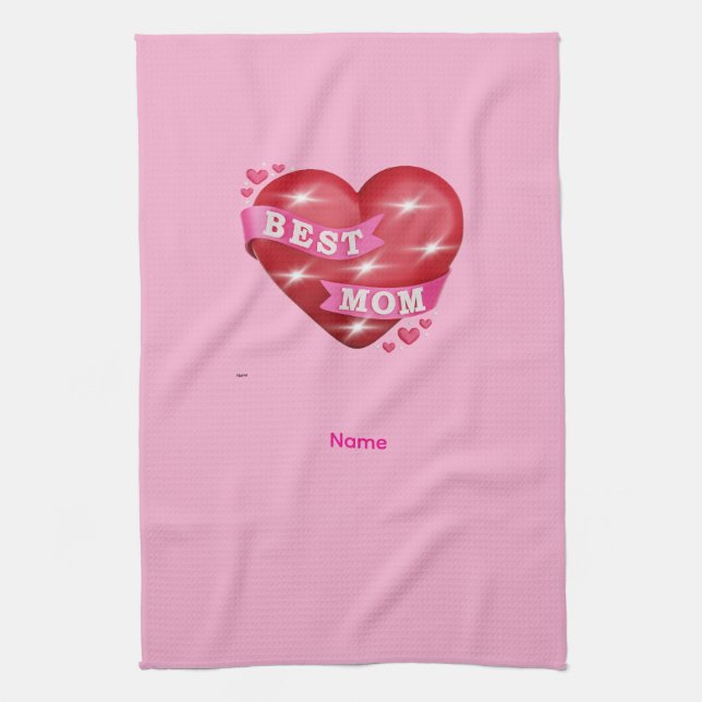 Best Mom 3D Glossy Red Heart Mother's Day Gif Tea Towel (Vertical)