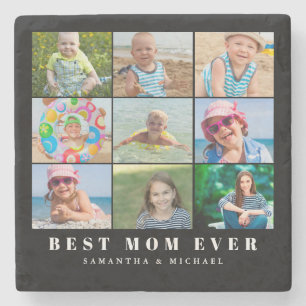 Best Mom 9 Photo Collage  Stone Coaster