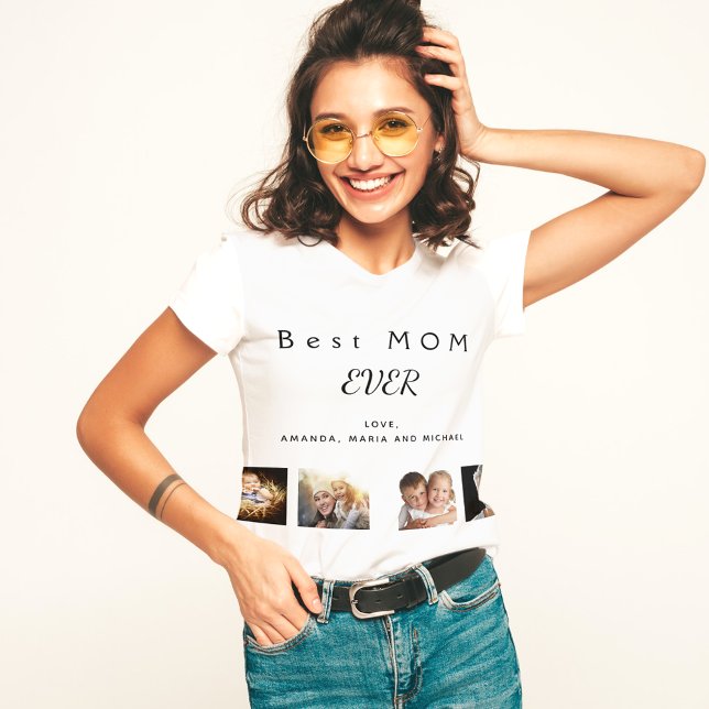 Best MOM custom family photo collage black white T-Shirt (Creator Uploaded)