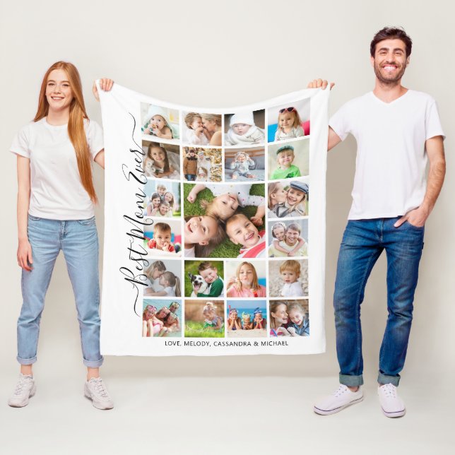 BEST MOM EVER 21 Photo Collage Script Keepsake Fleece Blanket (In Situ)