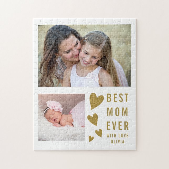 Best Mom Ever 2 Photo  Collage White And Gold Jigsaw Puzzle (Vertical)