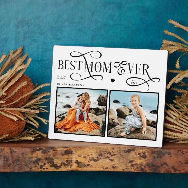  Best Mom Ever 2 Photos Heart Mothers Day Gifts Plaque (Side)
