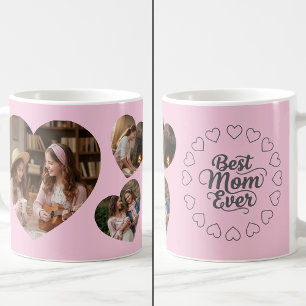 Best Mom Ever 3 Heart Photo Keepsake Pink Coffee Mug