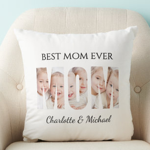 Best Mom Ever 3 Photos Cutout Letters Cushion